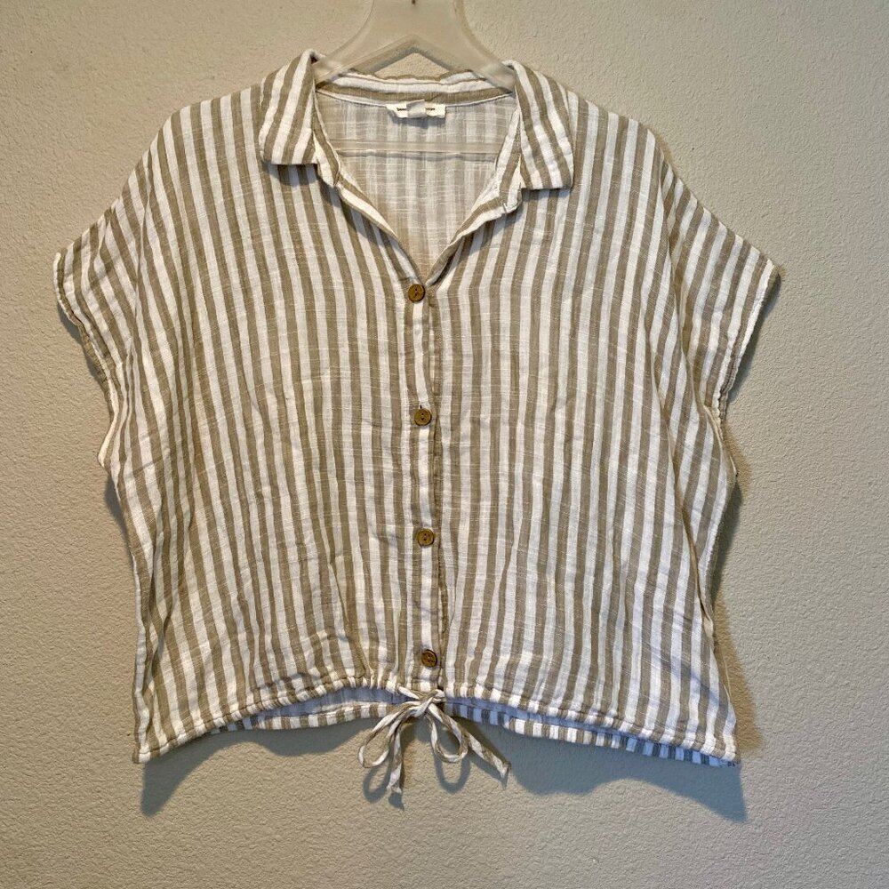 Beach Lunch Lounge Stripe Button Up Cotton Top Drawstring XL